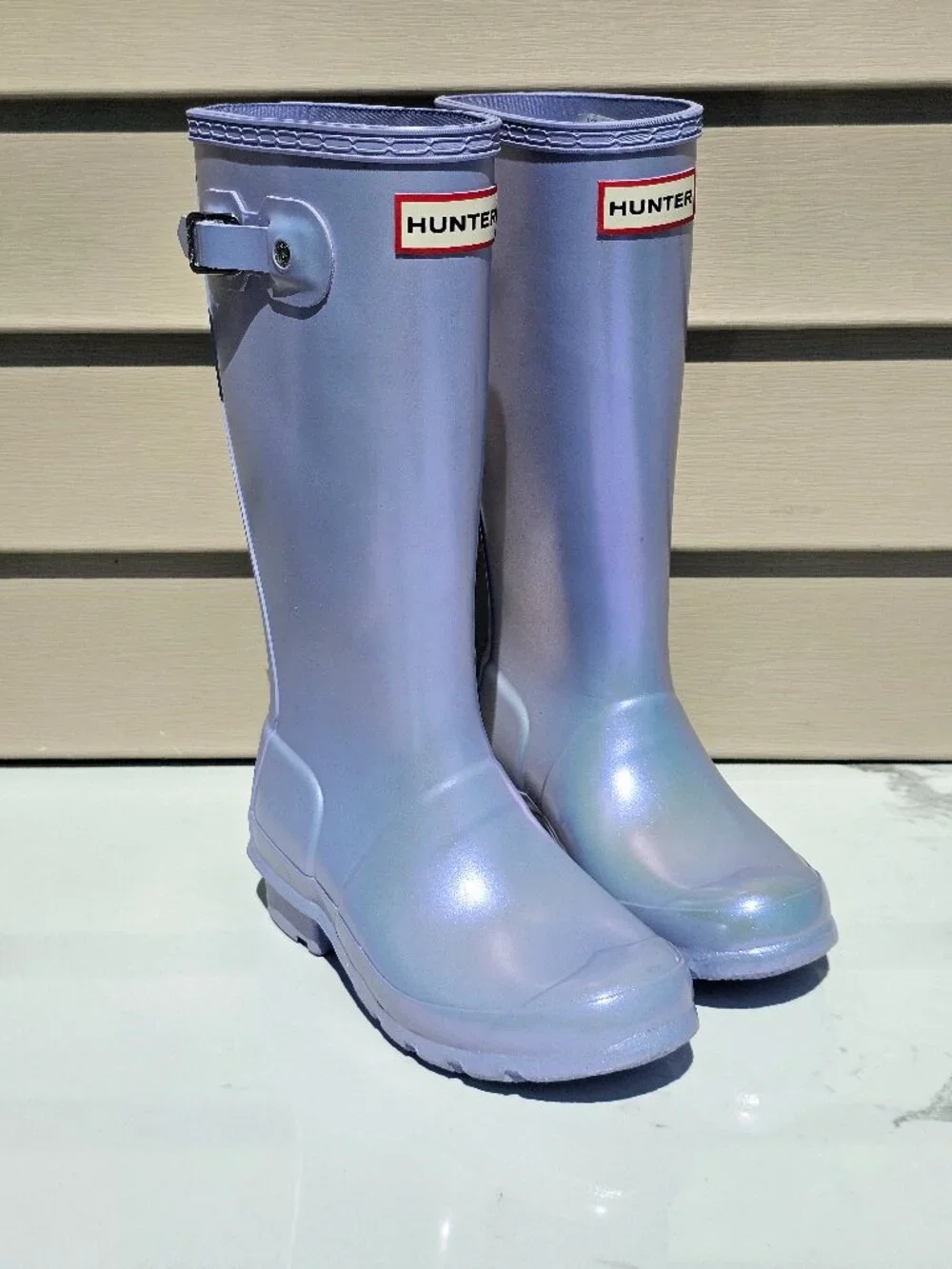 Hunter Nebula Kids Tall Rain Boots (light purple iridescent finish)